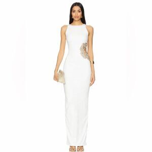 NWOT BRONX AND BANCO Camila White Rhinestone Cutout Maxi Dres,  Evening Gown